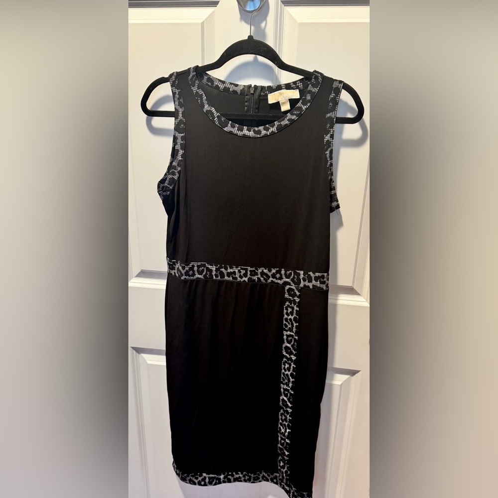 Black Sleeveless Dress with Leopard Trim